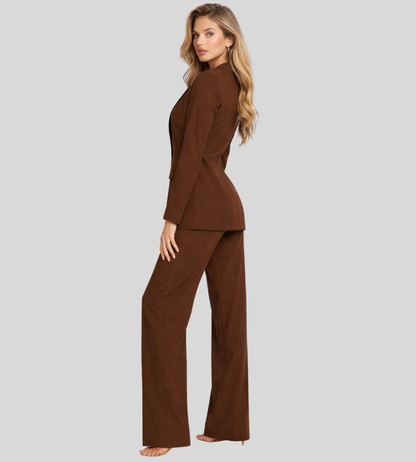 Elegante completo pantaloni da donna con blazer – Scollo profondo e pantaloni larghi