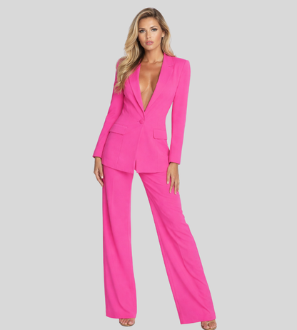 Elegante completo pantaloni da donna con blazer – Scollo profondo e pantaloni larghi