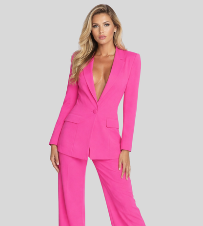 Elegante completo pantaloni da donna con blazer – Scollo profondo e pantaloni larghi