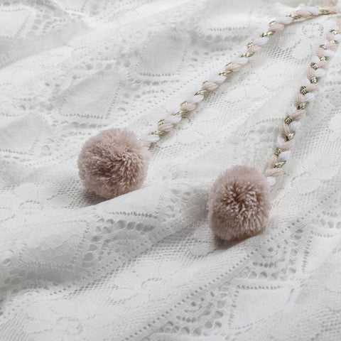 Maëlyne - Indispensabile in estate | Abito maxi femminile in pizzo bianco con spalline sottili, scollo a V e finitura a pois