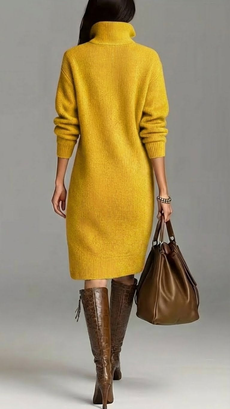 Elva - Abito camicia midi in morbida e comoda lana per donne, alla moda, con maniche lunghe e colletto a bottoni, ideale per la primavera