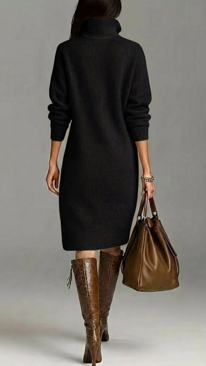 Elva - Abito camicia midi in morbida e comoda lana per donne, alla moda, con maniche lunghe e colletto a bottoni, ideale per la primavera