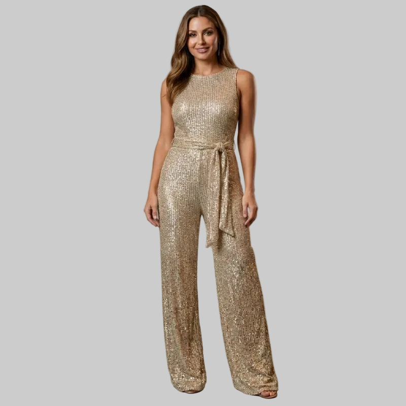 Elegante tuta in paillettes con cintura e gamba ampia per donne – Glamour e aderente