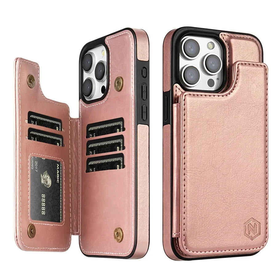 Magnoria - Borsa in pelle di lusso per smartphone con scomparti per carte, area foto e chiusura magnetica