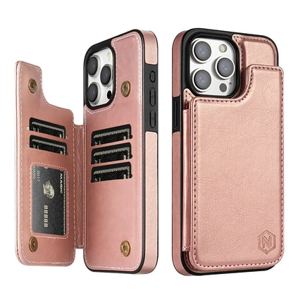 Magnoria - Borsa in pelle di lusso per smartphone con scomparti per carte, area foto e chiusura magnetica