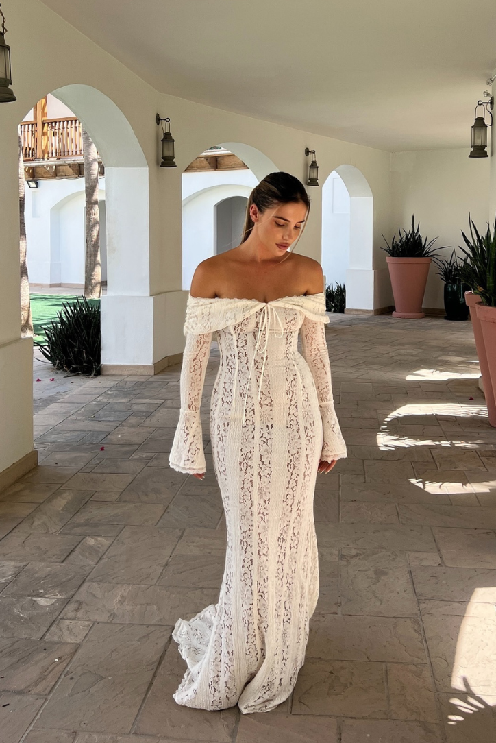 Abito Maxy Elegante in Pizzo per Donne – Abito da Sera Off-Shoulder con Silhouette Sottile