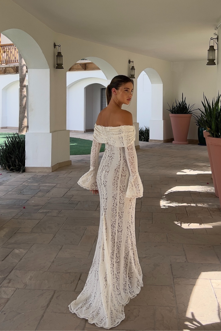 Abito Maxy Elegante in Pizzo per Donne – Abito da Sera Off-Shoulder con Silhouette Sottile
