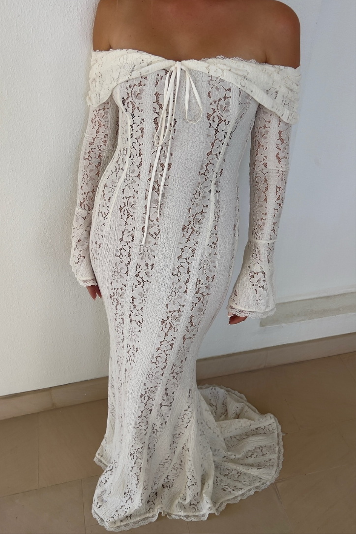 Abito Maxy Elegante in Pizzo per Donne – Abito da Sera Off-Shoulder con Silhouette Sottile