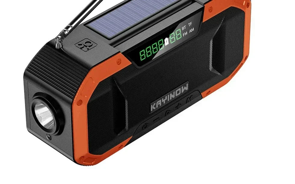 SolariPro - Radio d'emergenza portatile AM/FM con ricarica solare a manovella, LED, batteria ricaricabile 5000mAh/10000mAh, lampada da lettura e torcia, allerta SOS