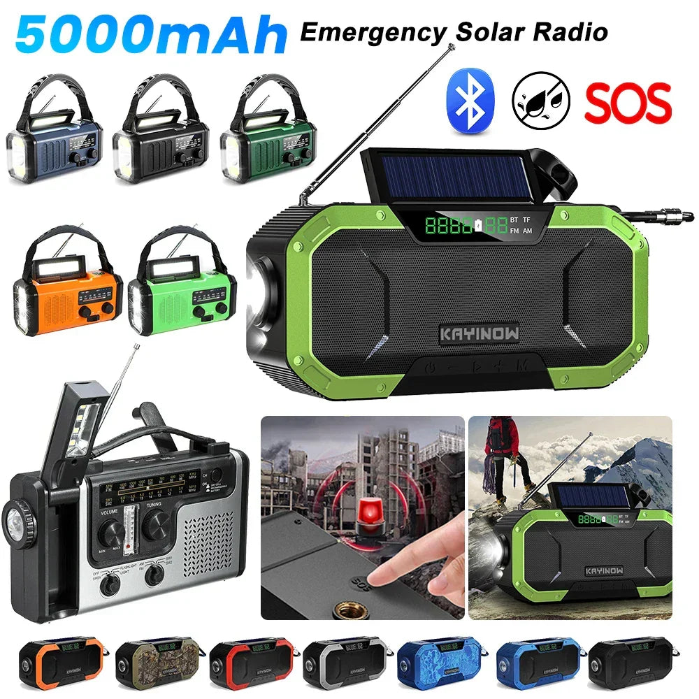 SolariPro - Radio d'emergenza portatile AM/FM con ricarica solare a manovella, LED, batteria ricaricabile 5000mAh/10000mAh, lampada da lettura e torcia, allerta SOS