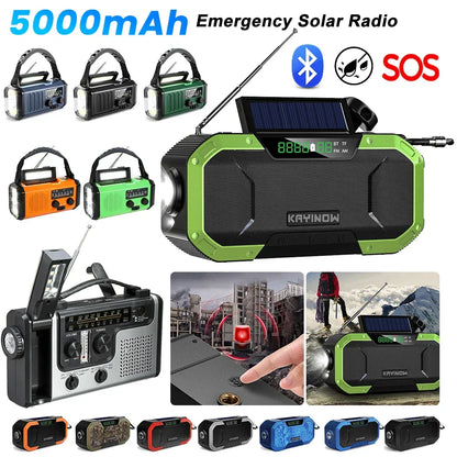 SolariPro - Radio d'emergenza portatile AM/FM con ricarica solare a manovella, LED, batteria ricaricabile 5000mAh/10000mAh, lampada da lettura e torcia, allerta SOS