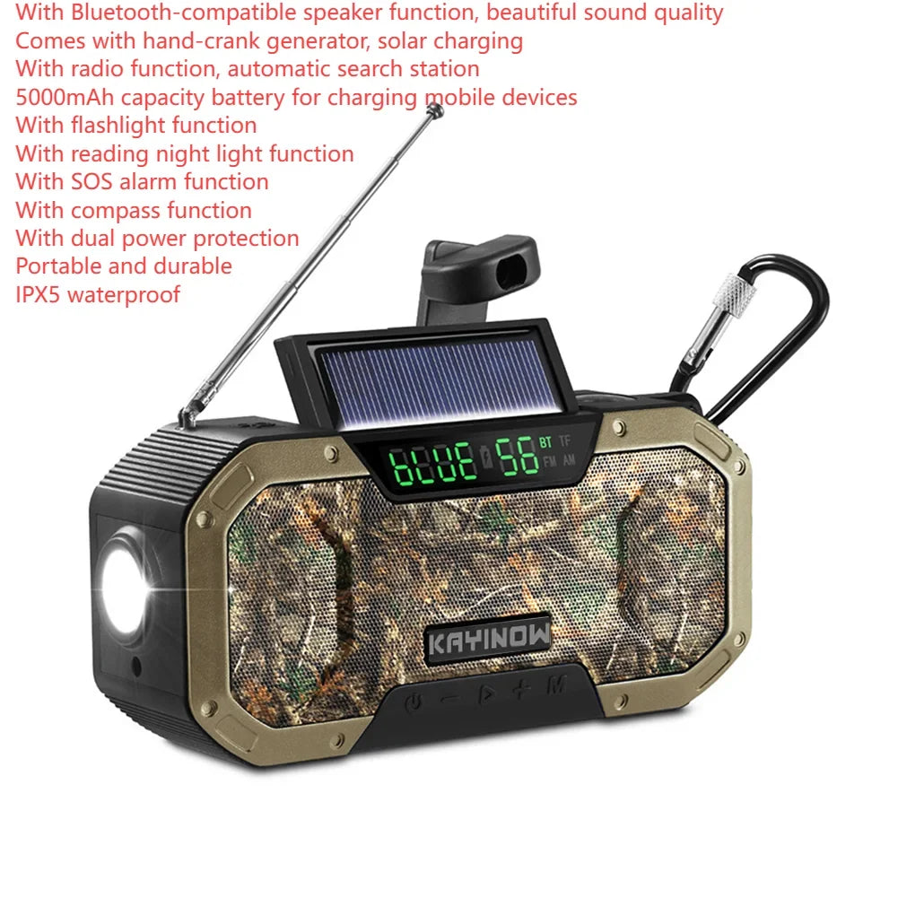 SolariPro - Radio d'emergenza portatile AM/FM con ricarica solare a manovella, LED, batteria ricaricabile 5000mAh/10000mAh, lampada da lettura e torcia, allerta SOS