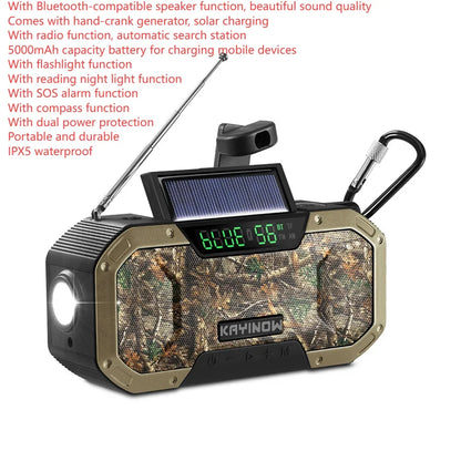 SolariPro - Radio d'emergenza portatile AM/FM con ricarica solare a manovella, LED, batteria ricaricabile 5000mAh/10000mAh, lampada da lettura e torcia, allerta SOS