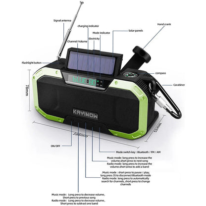 SolariPro - Radio d'emergenza portatile AM/FM con ricarica solare a manovella, LED, batteria ricaricabile 5000mAh/10000mAh, lampada da lettura e torcia, allerta SOS