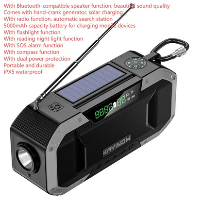 SolariPro - Radio d'emergenza portatile AM/FM con ricarica solare a manovella, LED, batteria ricaricabile 5000mAh/10000mAh, lampada da lettura e torcia, allerta SOS