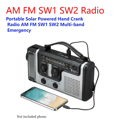 SolariPro - Radio d'emergenza portatile AM/FM con ricarica solare a manovella, LED, batteria ricaricabile 5000mAh/10000mAh, lampada da lettura e torcia, allerta SOS