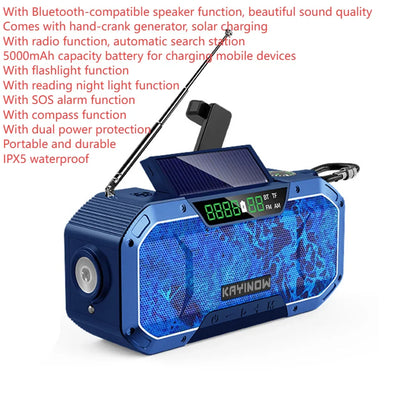 SolariPro - Radio d'emergenza portatile AM/FM con ricarica solare a manovella, LED, batteria ricaricabile 5000mAh/10000mAh, lampada da lettura e torcia, allerta SOS
