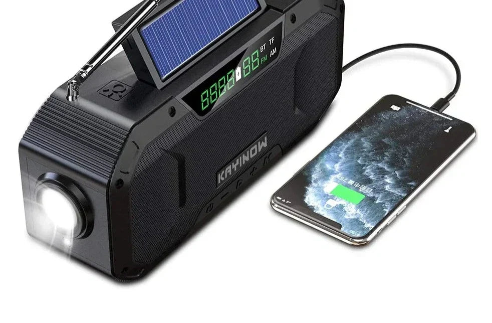 SolariPro - Radio d'emergenza portatile AM/FM con ricarica solare a manovella, LED, batteria ricaricabile 5000mAh/10000mAh, lampada da lettura e torcia, allerta SOS