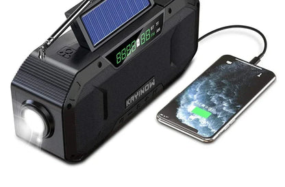 SolariPro - Radio d'emergenza portatile AM/FM con ricarica solare a manovella, LED, batteria ricaricabile 5000mAh/10000mAh, lampada da lettura e torcia, allerta SOS