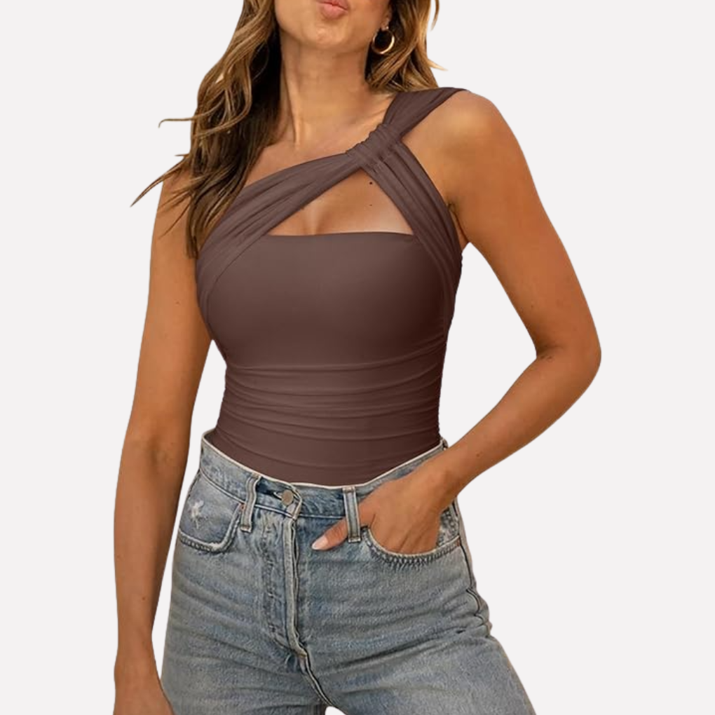 Body aderente da donna con design a spalla unica – Top elegante per un forte impatto