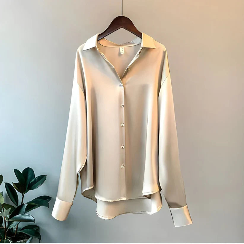 Sophie - Elegante e Lussuosa Blusa in Satin Lucido con Bottoni e Maniche Lunghe per Donne