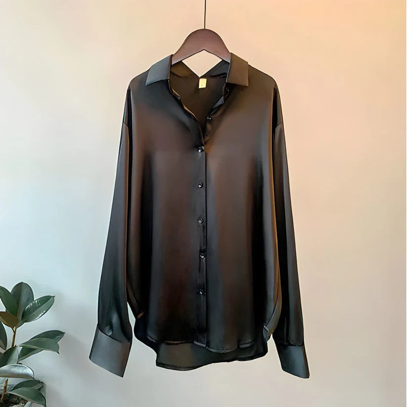 Sophie - Elegante e Lussuosa Blusa in Satin Lucido con Bottoni e Maniche Lunghe per Donne