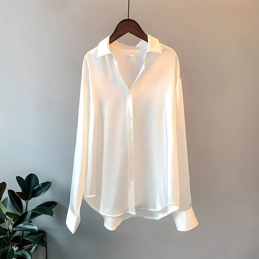 Sophie - Elegante e Lussuosa Blusa in Satin Lucido con Bottoni e Maniche Lunghe per Donne