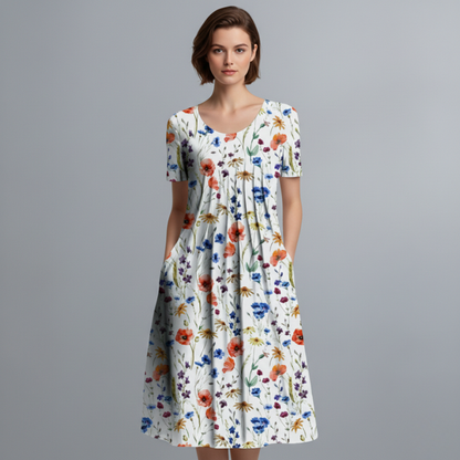 Abito estivo leggero con fiori e tasche – Abito casual per donne