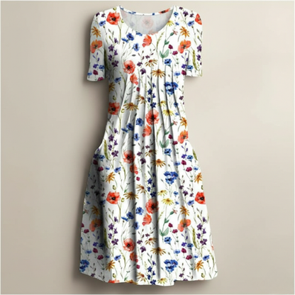 Abito estivo leggero con fiori e tasche – Abito casual per donne