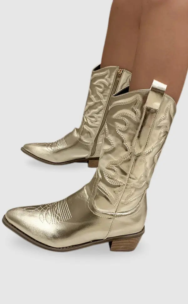 Lunéaëlle - Stivali Cowboy Ricamati Metallici in Stile Western | Must-Have Moda per Primavera e Festival