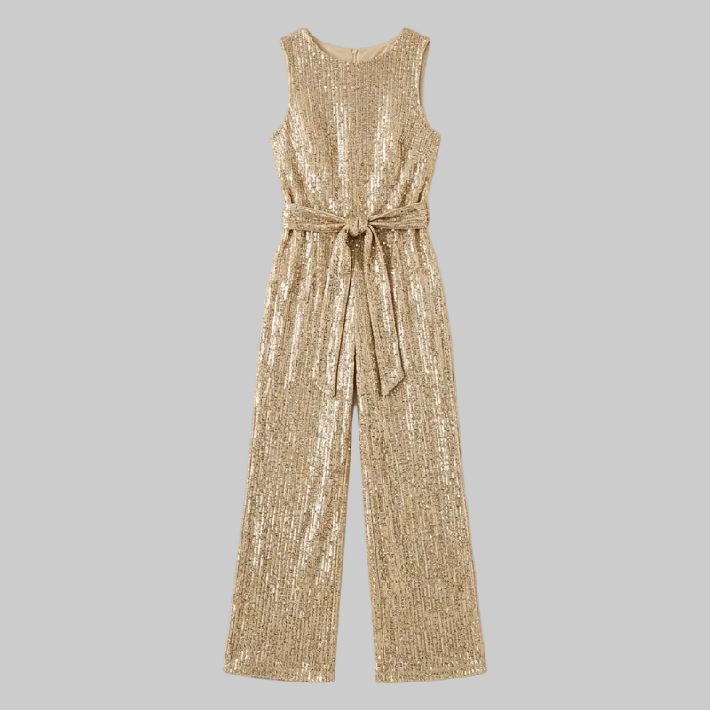 Elegante tuta in paillettes con cintura e gamba ampia per donne – Glamour e aderente
