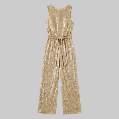 Elegante tuta in paillettes con cintura e gamba ampia per donne – Glamour e aderente