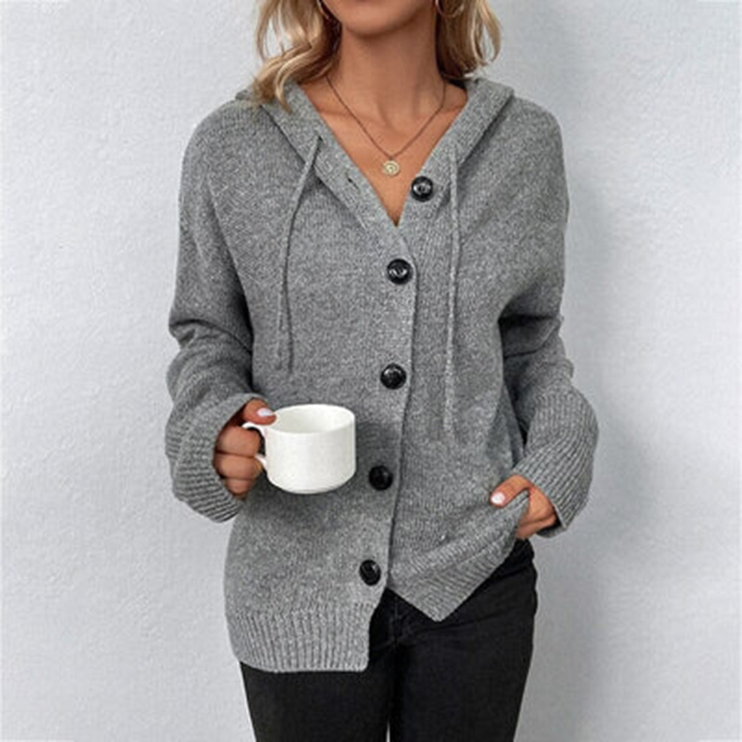Cardigan in Maglia con Cappuccio e Bottoni – Giacca Casual Calda per Donne