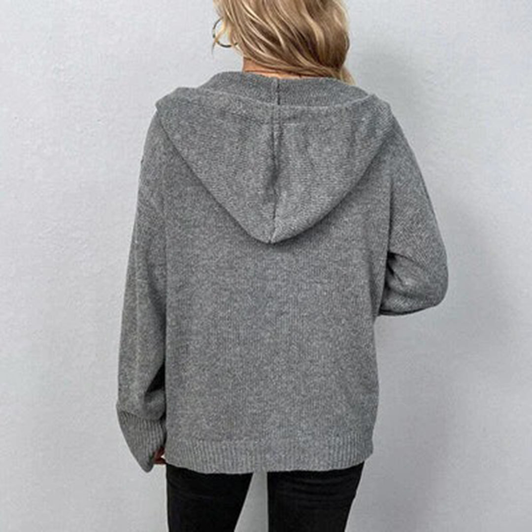 Cardigan in Maglia con Cappuccio e Bottoni – Giacca Casual Calda per Donne