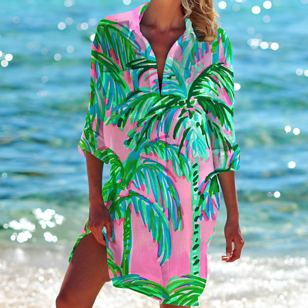 Abito da spiaggia in stile camicia – copricostume leggero con stampe e bottoni per donne