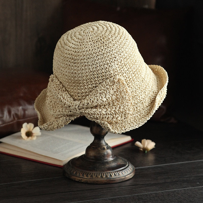 Ophéliane - Cappello di Paglia Intrecciato Largo con Nastro - Estate e Primavera
