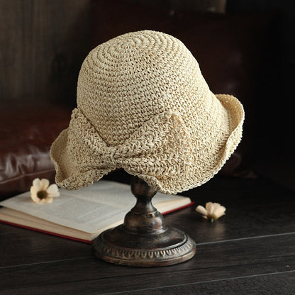 Ophéliane - Cappello di Paglia Intrecciato Largo con Nastro - Estate e Primavera