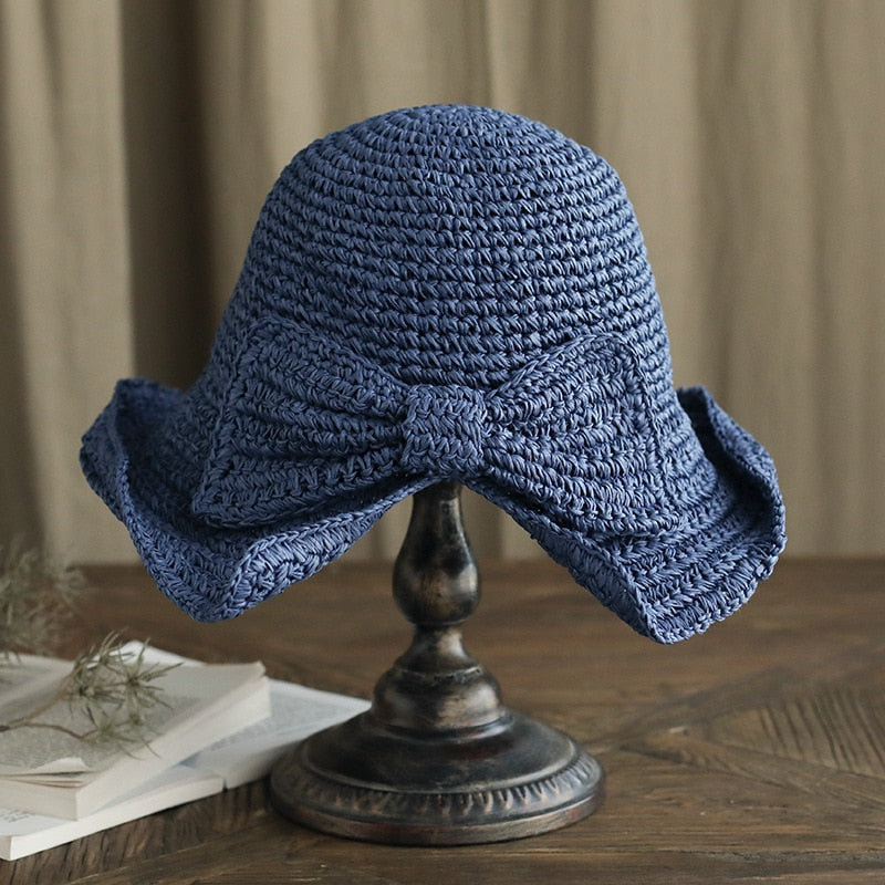 Ophéliane - Cappello di Paglia Intrecciato Largo con Nastro - Estate e Primavera