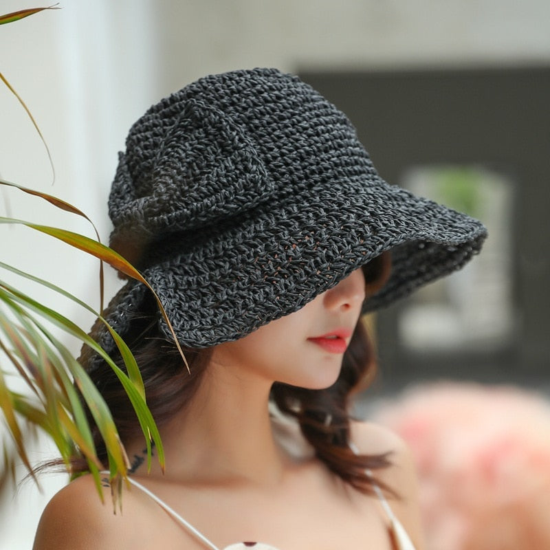 Ophéliane - Cappello di Paglia Intrecciato Largo con Nastro - Estate e Primavera