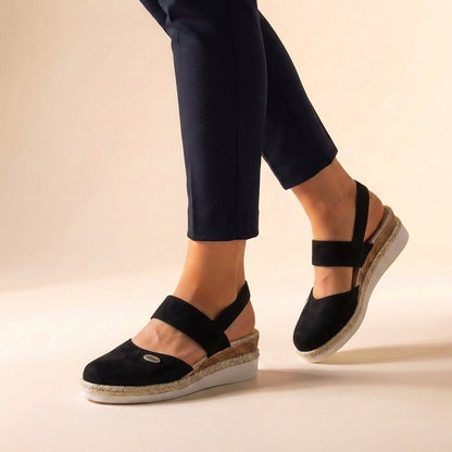 Sandali con tacco a cuneo comodi per donne – Scarpe estive ortopediche con cinturini elastici e suola in espadrillas