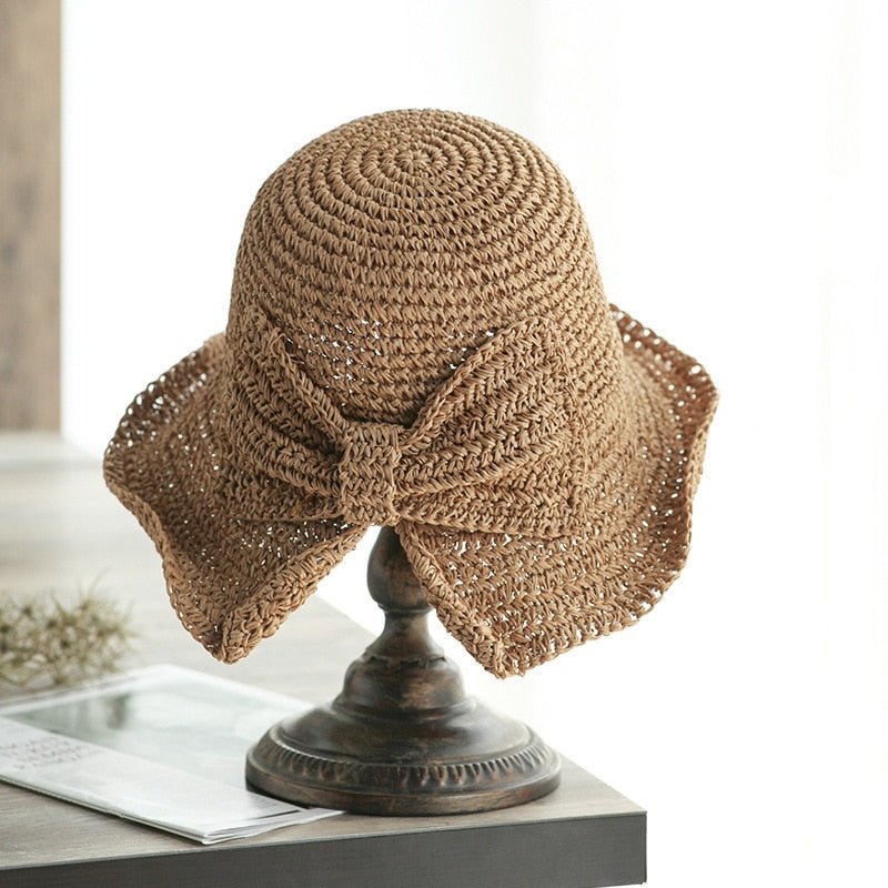 Ophéliane - Cappello di Paglia Intrecciato Largo con Nastro - Estate e Primavera