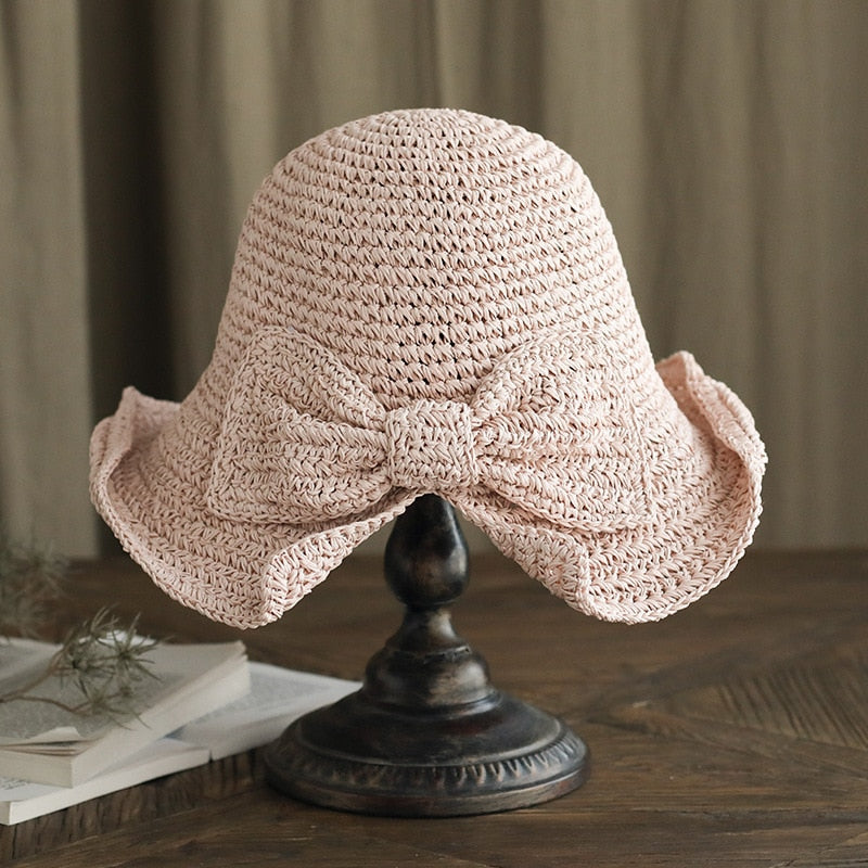 Ophéliane - Cappello di Paglia Intrecciato Largo con Nastro - Estate e Primavera