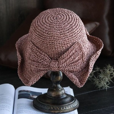 Ophéliane - Cappello di Paglia Intrecciato Largo con Nastro - Estate e Primavera
