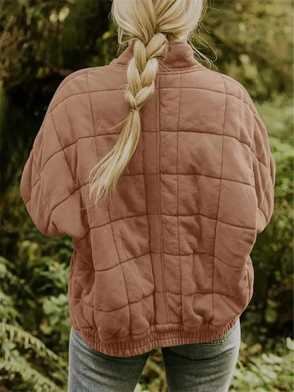Giacca oversize trapuntata con zip per donna – Calda giacca casual trapuntata per la vita quotidiana e l'autunno