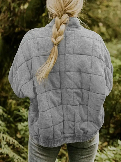 Giacca oversize trapuntata con zip per donna – Calda giacca casual trapuntata per la vita quotidiana e l'autunno