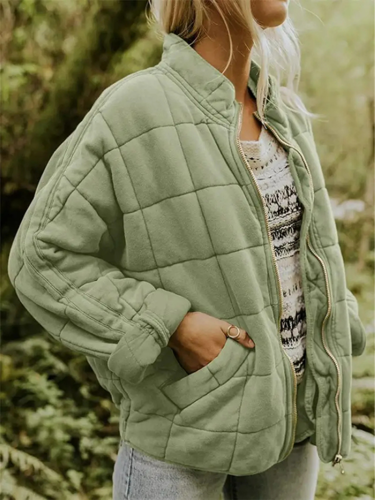 Giacca oversize trapuntata con zip per donna – Calda giacca casual trapuntata per la vita quotidiana e l'autunno