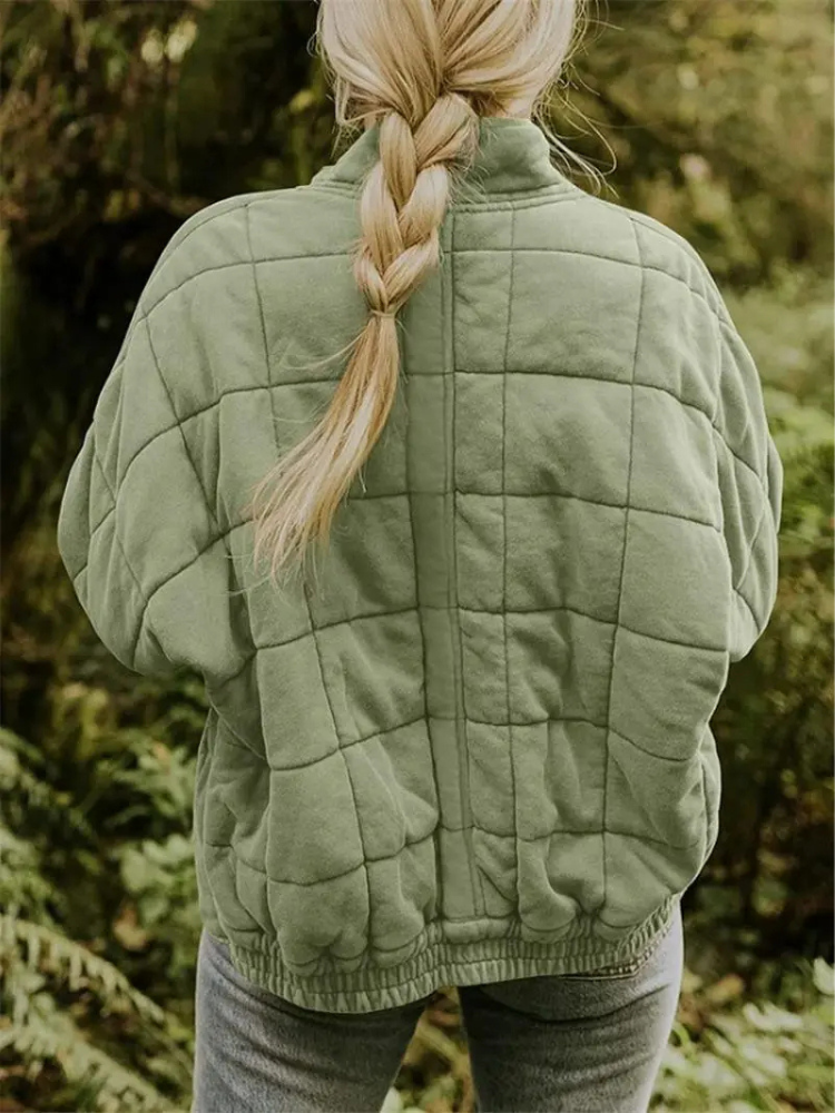 Giacca oversize trapuntata con zip per donna – Calda giacca casual trapuntata per la vita quotidiana e l'autunno