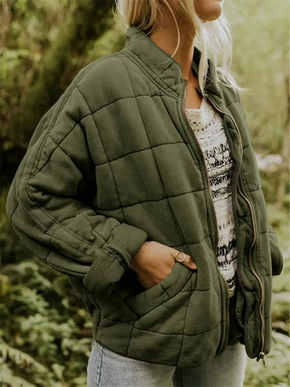 Giacca oversize trapuntata con zip per donna – Calda giacca casual trapuntata per la vita quotidiana e l'autunno