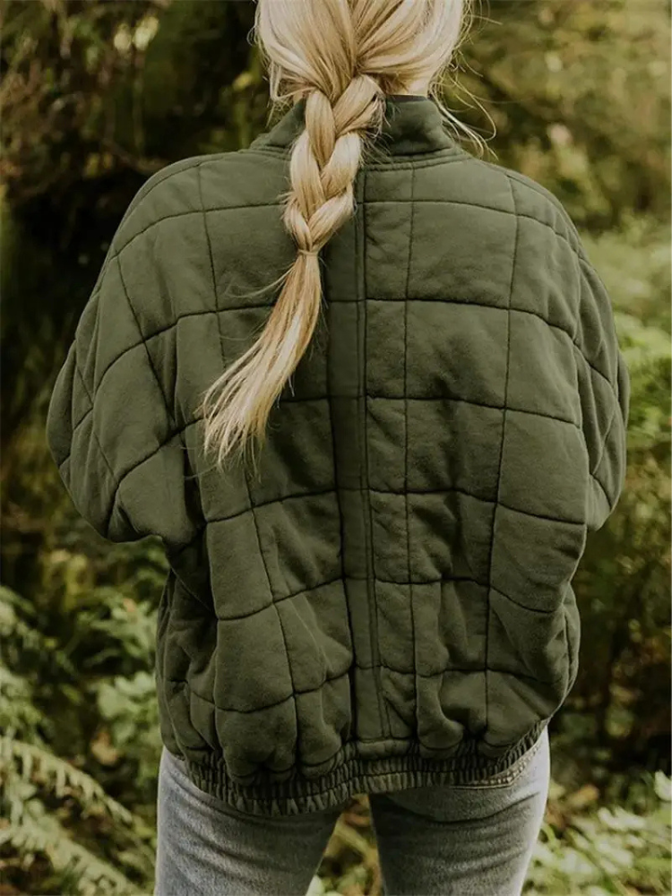 Giacca oversize trapuntata con zip per donna – Calda giacca casual trapuntata per la vita quotidiana e l'autunno