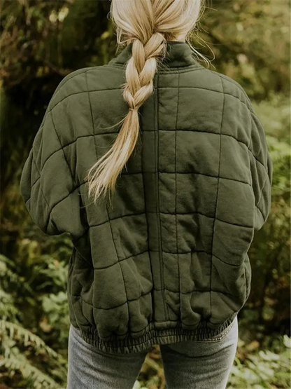 Giacca oversize trapuntata con zip per donna – Calda giacca casual trapuntata per la vita quotidiana e l'autunno
